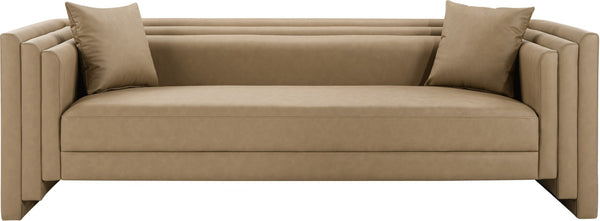 Meridian Furniture Everett Three Seat Vegan Leather Sofa with Solid Wood Frame for Modern Living Rooms 44067Tan-S