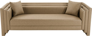 Meridian Furniture Everett Three Seat Vegan Leather Sofa with Solid Wood Frame for Modern Living Rooms 44067Tan-S