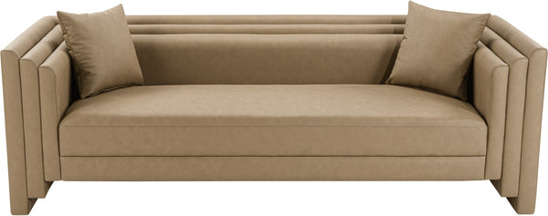 Meridian Furniture Everett Three Seat Vegan Leather Sofa with Solid Wood Frame for Modern Living Rooms 44067Tan-S