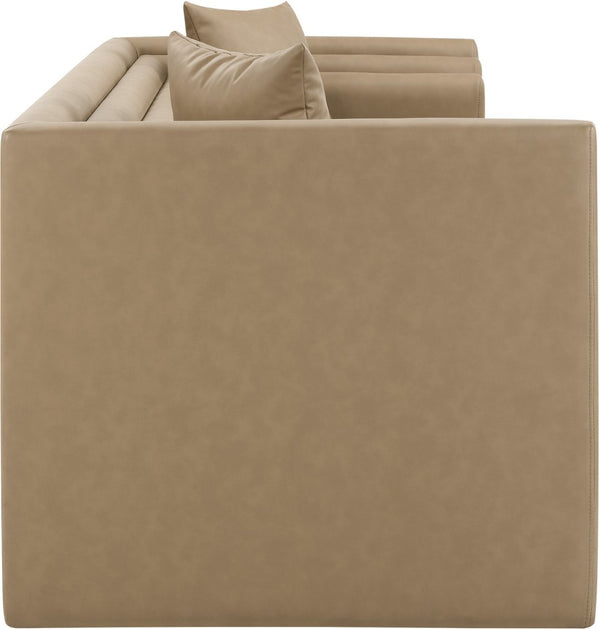 Meridian Furniture Everett Three Seat Vegan Leather Sofa with Solid Wood Frame for Modern Living Rooms 44067Tan-S