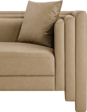 Meridian Furniture Everett Three Seat Vegan Leather Sofa with Solid Wood Frame for Modern Living Rooms 44067Tan-S