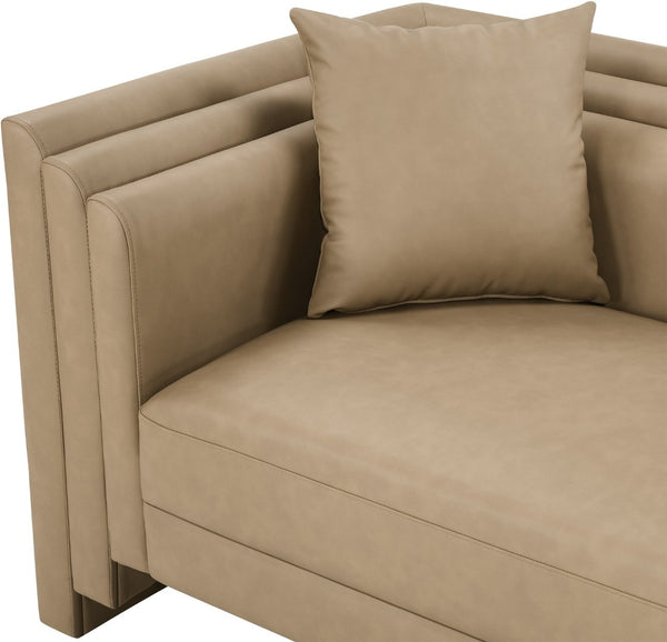 Meridian Furniture Everett Three Seat Vegan Leather Sofa with Solid Wood Frame for Modern Living Rooms 44067Tan-S