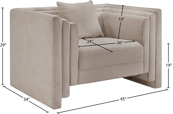 Meridian Furniture Everett Accent Chair with Plush Cushioning and Solid Wood Frame for Modern Living Spaces Beige Chenille Fabric 44068Beige-C