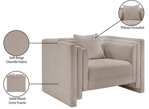 Meridian Furniture Everett Accent Chair with Plush Cushioning and Solid Wood Frame for Modern Living Spaces Beige Chenille Fabric 44068Beige-C