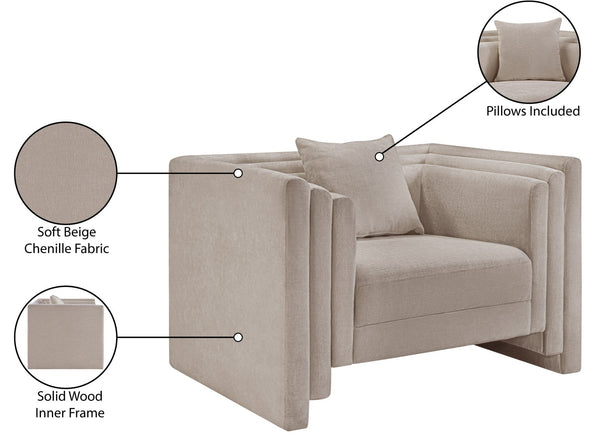 Meridian Furniture Everett Accent Chair with Plush Cushioning and Solid Wood Frame for Modern Living Spaces Beige Chenille Fabric 44068Beige-C