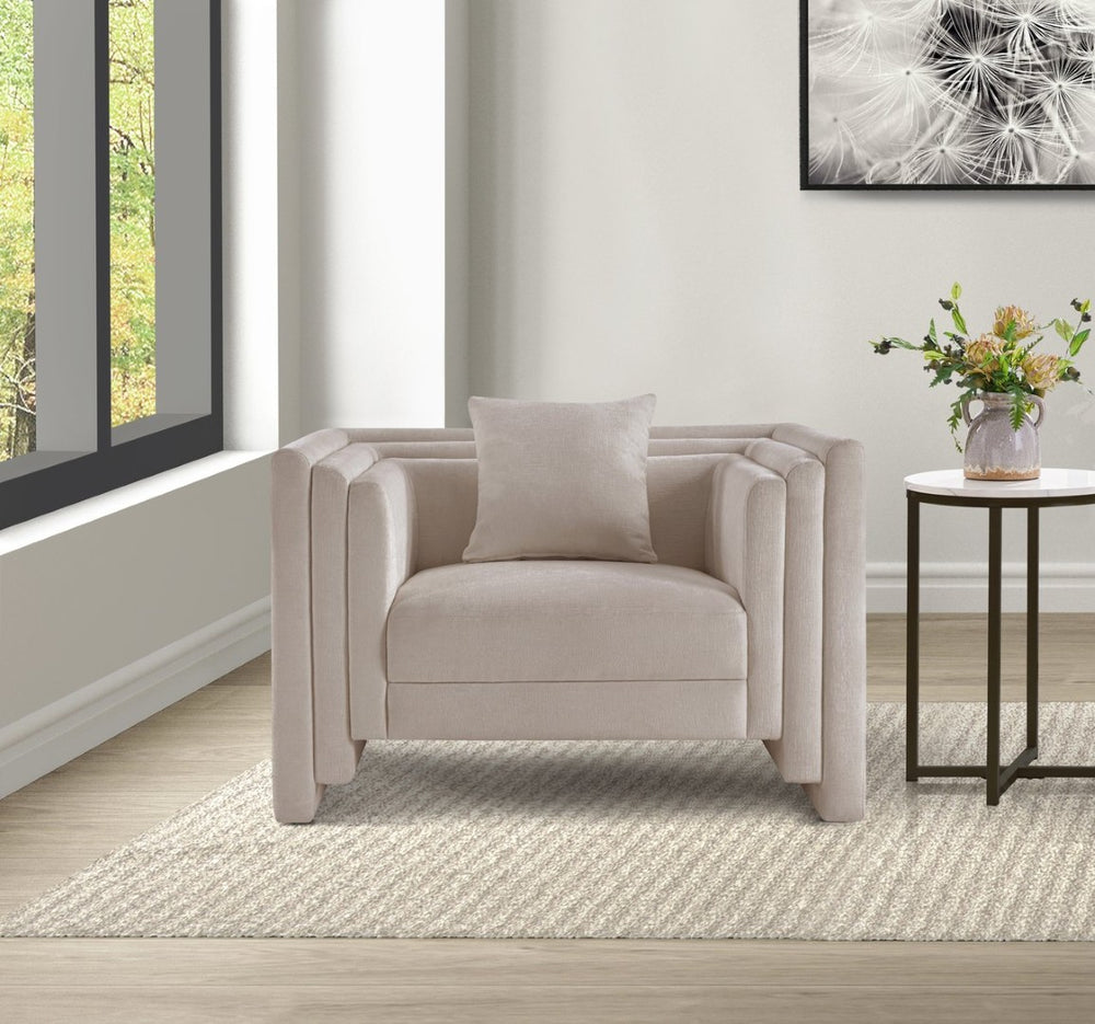 Meridian Furniture Everett Accent Chair with Plush Cushioning and Solid Wood Frame for Modern Living Spaces Beige Chenille Fabric 44068Beige-C