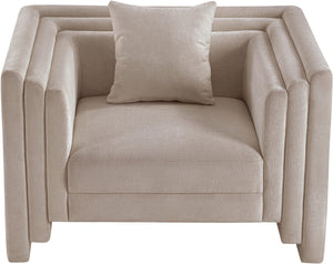 Meridian Furniture Everett Accent Chair with Plush Cushioning and Solid Wood Frame for Modern Living Spaces Beige Chenille Fabric 44068Beige-C