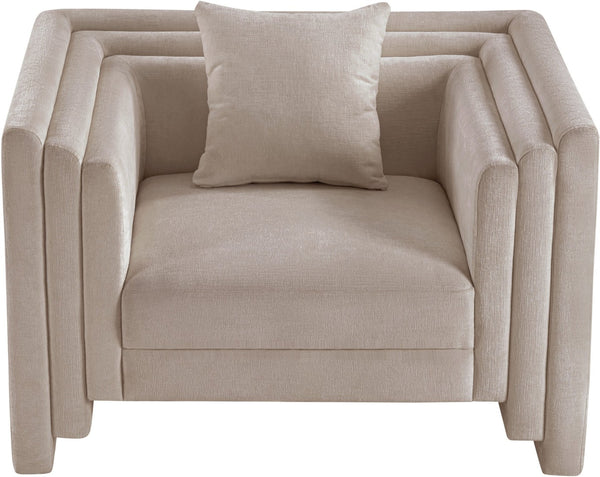 Meridian Furniture Everett Accent Chair with Plush Cushioning and Solid Wood Frame for Modern Living Spaces Beige Chenille Fabric 44068Beige-C