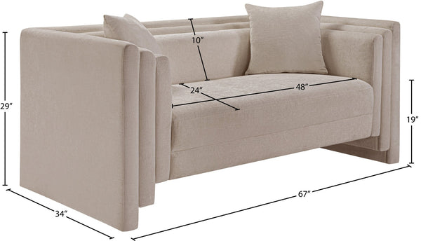 Meridian Furniture Everett Contemporary Chenille Sofa with Plush Cushions and Solid Wood Frame 44068Beige-L