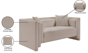 Meridian Furniture Everett Contemporary Chenille Sofa with Plush Cushions and Solid Wood Frame 44068Beige-L