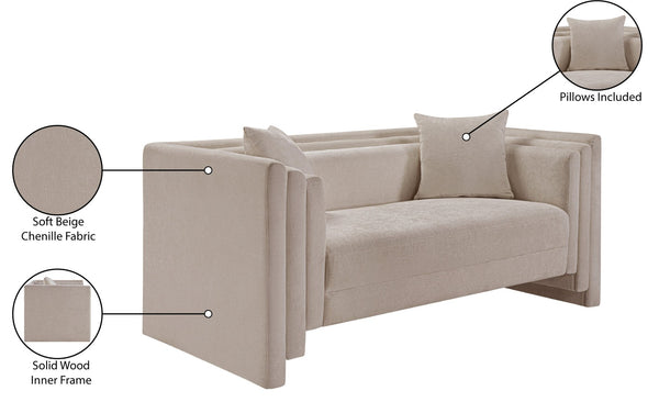 Meridian Furniture Everett Contemporary Chenille Sofa with Plush Cushions and Solid Wood Frame 44068Beige-L