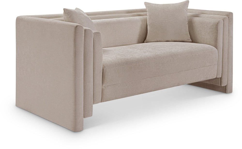 Meridian Furniture Everett Contemporary Chenille Sofa with Plush Cushions and Solid Wood Frame 44068Beige-L