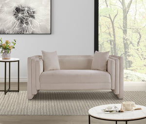 Meridian Furniture Everett Contemporary Chenille Sofa with Plush Cushions and Solid Wood Frame 44068Beige-L