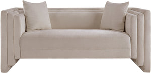 Meridian Furniture Everett Contemporary Chenille Sofa with Plush Cushions and Solid Wood Frame 44068Beige-L