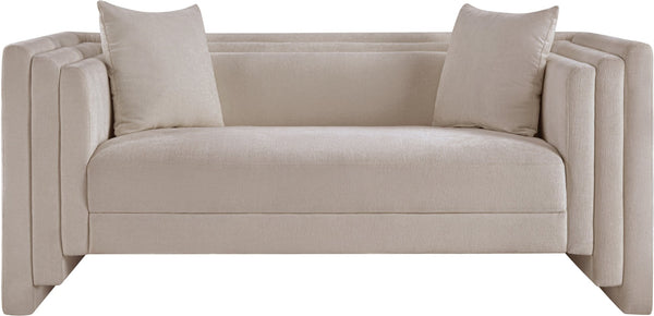 Meridian Furniture Everett Contemporary Chenille Sofa with Plush Cushions and Solid Wood Frame 44068Beige-L