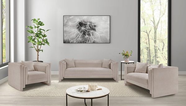Meridian Furniture Everett Contemporary Chenille Sofa with Plush Cushions and Solid Wood Frame 44068Beige-L