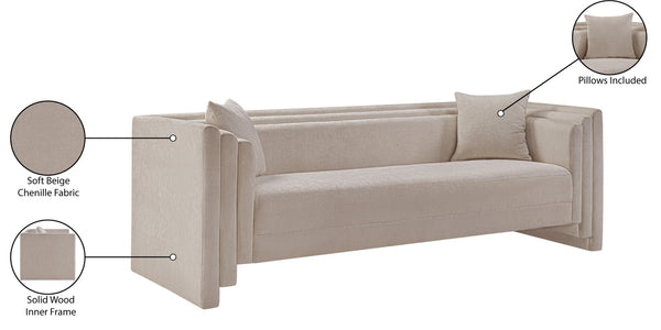 Meridian Furniture Everett Plush Chenille Contemporary Sofa with Staggered Back for Modern Living Rooms 44068Beige-S