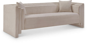 Meridian Furniture Everett Plush Chenille Contemporary Sofa with Staggered Back for Modern Living Rooms 44068Beige-S