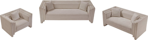 Meridian Furniture Everett Plush Chenille Contemporary Sofa with Staggered Back for Modern Living Rooms 44068Beige-S
