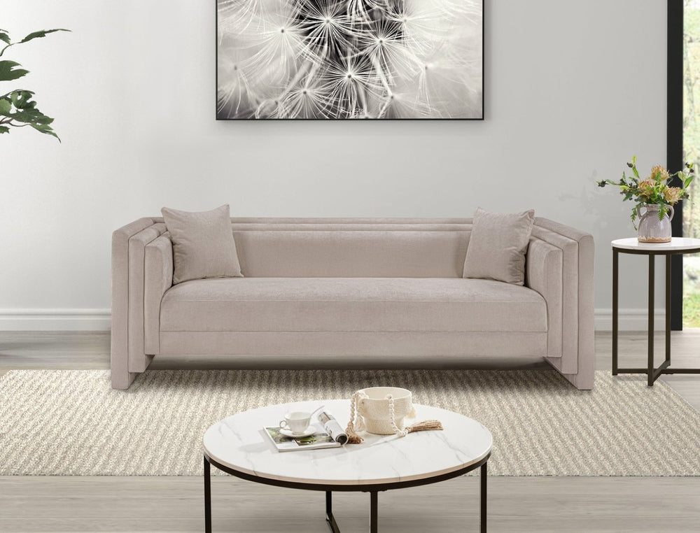 Meridian Furniture Everett Plush Chenille Contemporary Sofa with Staggered Back for Modern Living Rooms 44068Beige-S