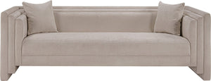 Meridian Furniture Everett Plush Chenille Contemporary Sofa with Staggered Back for Modern Living Rooms 44068Beige-S