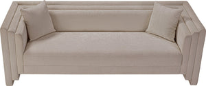 Meridian Furniture Everett Plush Chenille Contemporary Sofa with Staggered Back for Modern Living Rooms 44068Beige-S