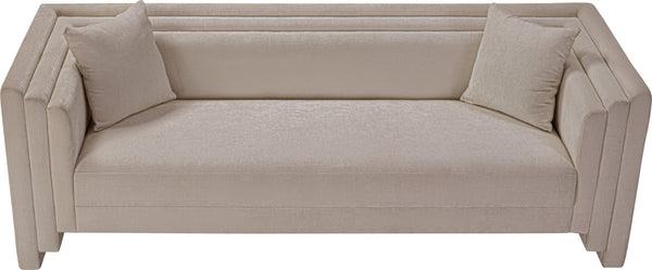 Meridian Furniture Everett Plush Chenille Contemporary Sofa with Staggered Back for Modern Living Rooms 44068Beige-S