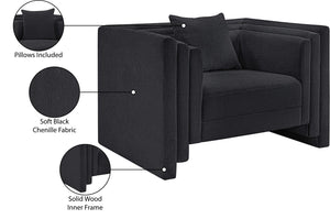 Meridian Furniture Everett Accent Chair with Plush Cushioning and Solid Wood Frame for Modern Living Spaces Black Chenille Fabric 44068Black-C