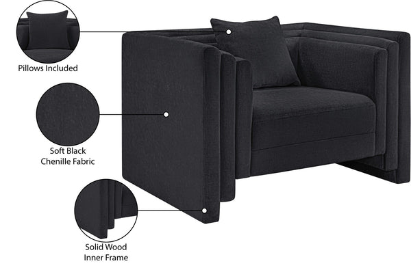 Meridian Furniture Everett Accent Chair with Plush Cushioning and Solid Wood Frame for Modern Living Spaces Black Chenille Fabric 44068Black-C
