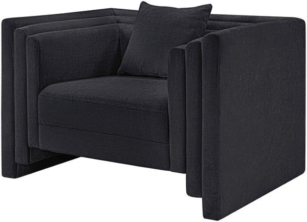 Meridian Furniture Everett Accent Chair with Plush Cushioning and Solid Wood Frame for Modern Living Spaces Black Chenille Fabric 44068Black-C