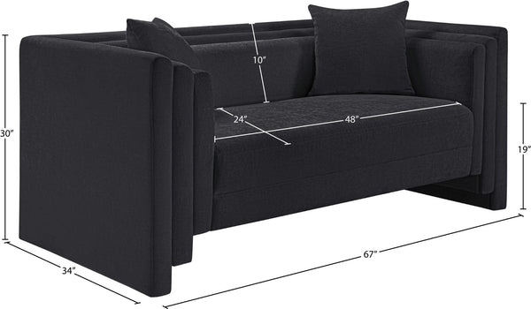 Meridian Furniture Everett Chenille Upholstered Sofa with Staggered Back Cushions for Modern Living 44068Black-L
