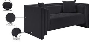 Meridian Furniture Everett Chenille Upholstered Sofa with Staggered Back Cushions for Modern Living 44068Black-L
