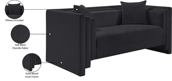 Meridian Furniture Everett Chenille Upholstered Sofa with Staggered Back Cushions for Modern Living 44068Black-L