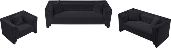Meridian Furniture Everett Chenille Upholstered Sofa with Staggered Back Cushions for Modern Living 44068Black-L