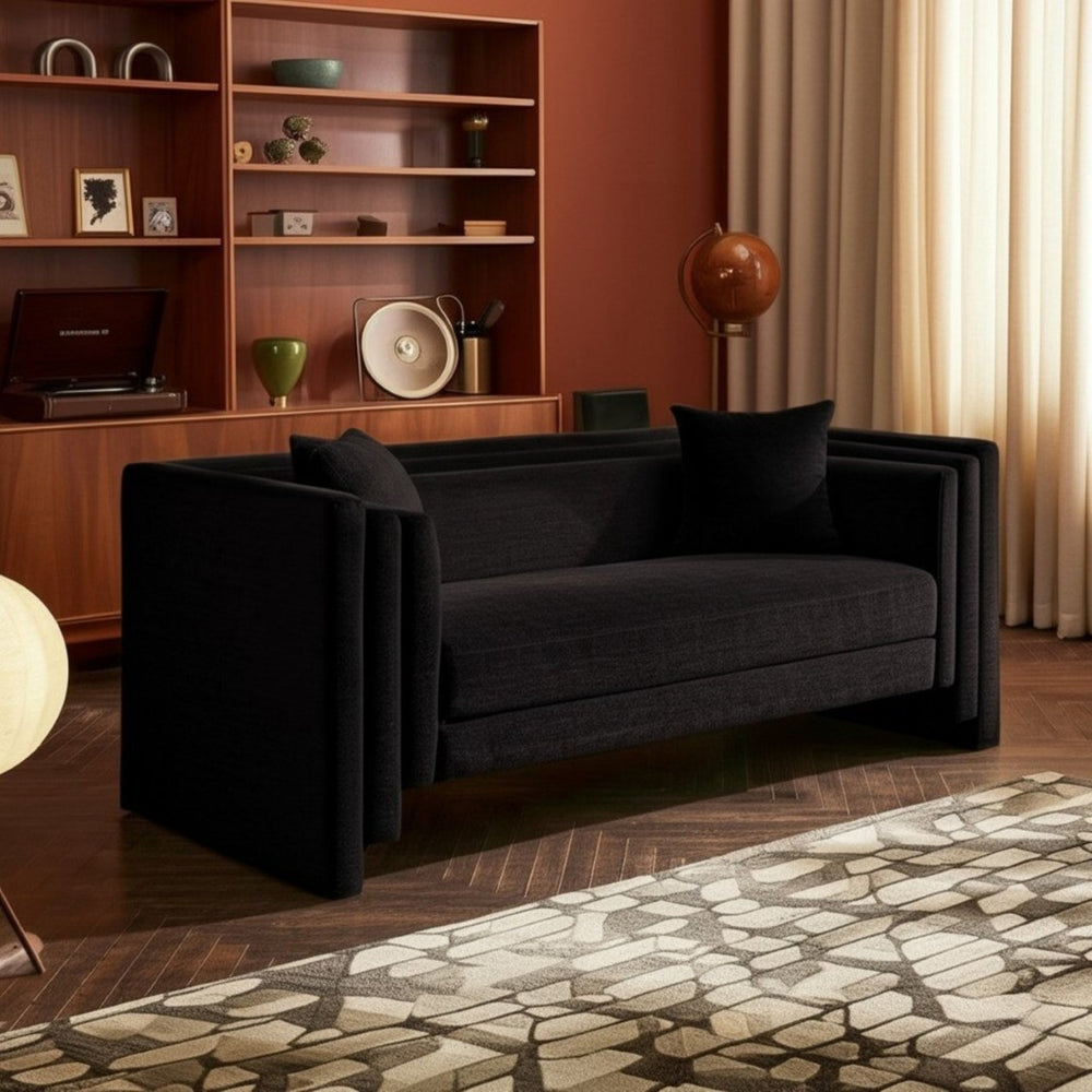 Meridian Furniture Everett Chenille Upholstered Sofa with Staggered Back Cushions for Modern Living 44068Black-L