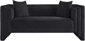 Meridian Furniture Everett Chenille Upholstered Sofa with Staggered Back Cushions for Modern Living 44068Black-L