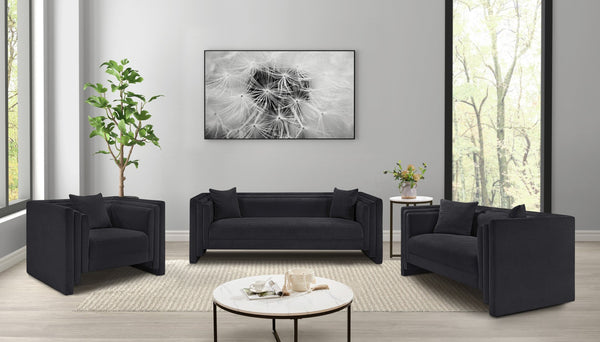 Meridian Furniture Everett Chenille Upholstered Sofa with Staggered Back Cushions for Modern Living 44068Black-L