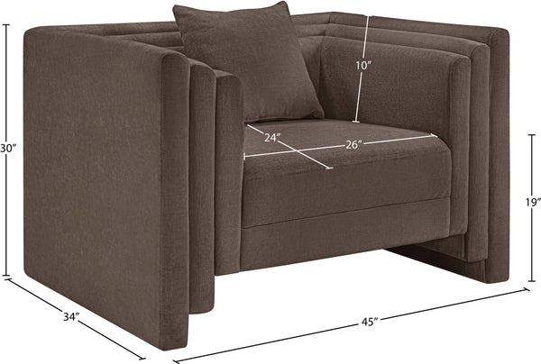 Meridian Furniture Everett Accent Chair with Plush Cushioning and Solid Wood Frame for Modern Living Spaces Brown Chenille Fabric 44068Brown-C