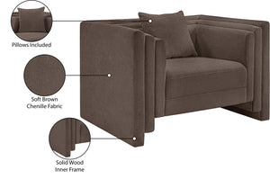 Meridian Furniture Everett Accent Chair with Plush Cushioning and Solid Wood Frame for Modern Living Spaces Brown Chenille Fabric 44068Brown-C