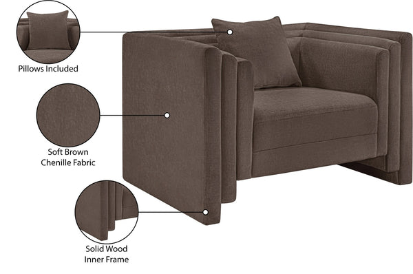 Meridian Furniture Everett Accent Chair with Plush Cushioning and Solid Wood Frame for Modern Living Spaces Brown Chenille Fabric 44068Brown-C