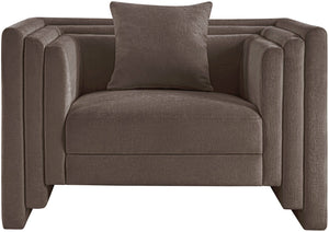 Meridian Furniture Everett Accent Chair with Plush Cushioning and Solid Wood Frame for Modern Living Spaces Brown Chenille Fabric 44068Brown-C