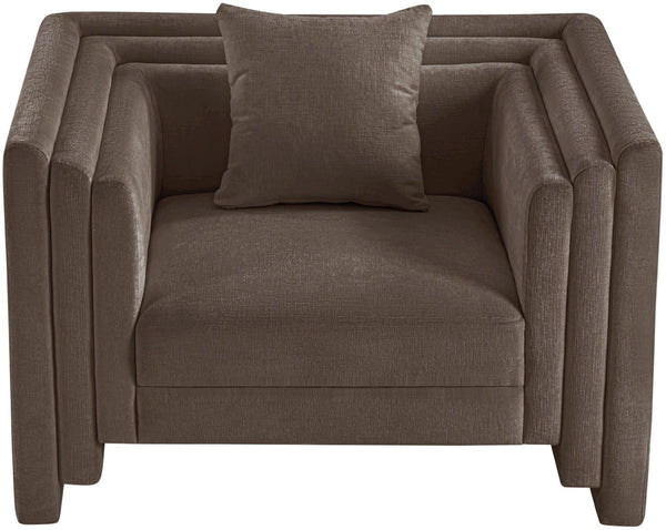 Meridian Furniture Everett Accent Chair with Plush Cushioning and Solid Wood Frame for Modern Living Spaces Brown Chenille Fabric 44068Brown-C