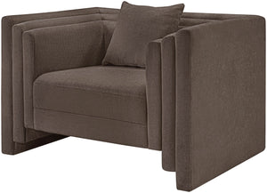 Meridian Furniture Everett Accent Chair with Plush Cushioning and Solid Wood Frame for Modern Living Spaces Brown Chenille Fabric 44068Brown-C
