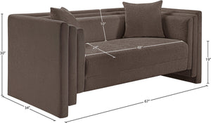 Meridian Furniture Everett Plush Chenille Compact Sofa with Staggered Cushions for Cozy Living Spaces 44068Brown-L