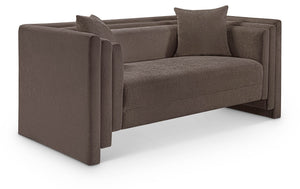 Meridian Furniture Everett Plush Chenille Compact Sofa with Staggered Cushions for Cozy Living Spaces 44068Brown-L
