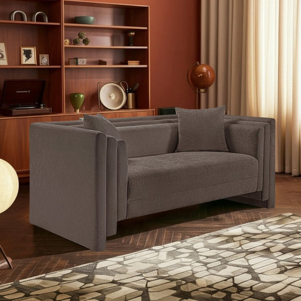 Meridian Furniture Everett Plush Chenille Compact Sofa with Staggered Cushions for Cozy Living Spaces 44068Brown-L