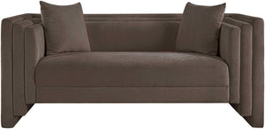 Meridian Furniture Everett Plush Chenille Compact Sofa with Staggered Cushions for Cozy Living Spaces 44068Brown-L