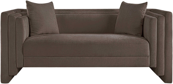 Meridian Furniture Everett Plush Chenille Compact Sofa with Staggered Cushions for Cozy Living Spaces 44068Brown-L