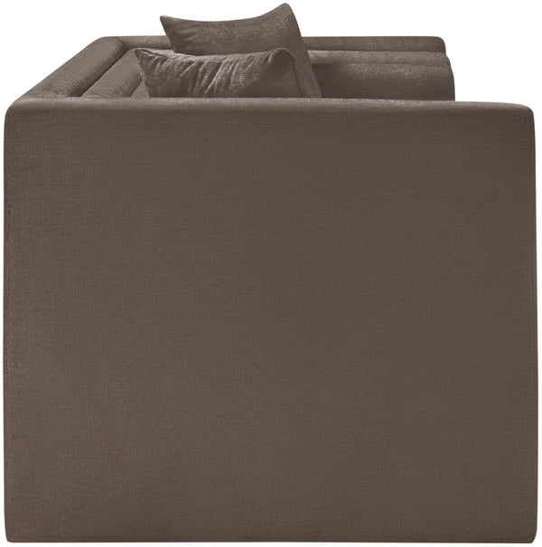 Meridian Furniture Everett Plush Chenille Compact Sofa with Staggered Cushions for Cozy Living Spaces 44068Brown-L