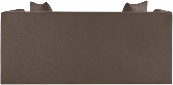 Meridian Furniture Everett Plush Chenille Compact Sofa with Staggered Cushions for Cozy Living Spaces 44068Brown-L